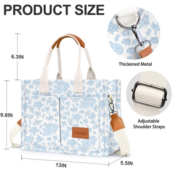 Elegant Women's Canvas Tote Bag with Multi Pockets - Perfect for Work & Travel - Picture 5 of 6